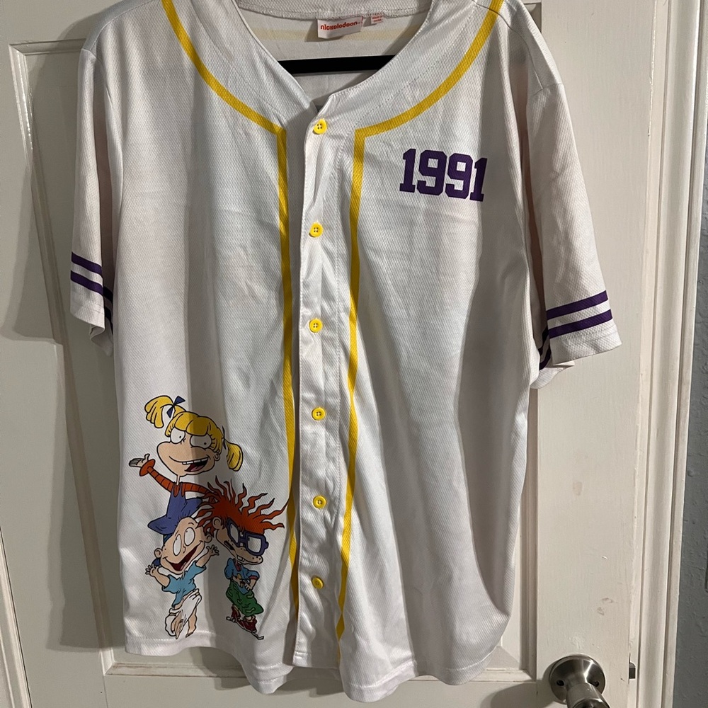 Born in the  90’s  Nickelodeon button down Jersey- White with Yellow Accents